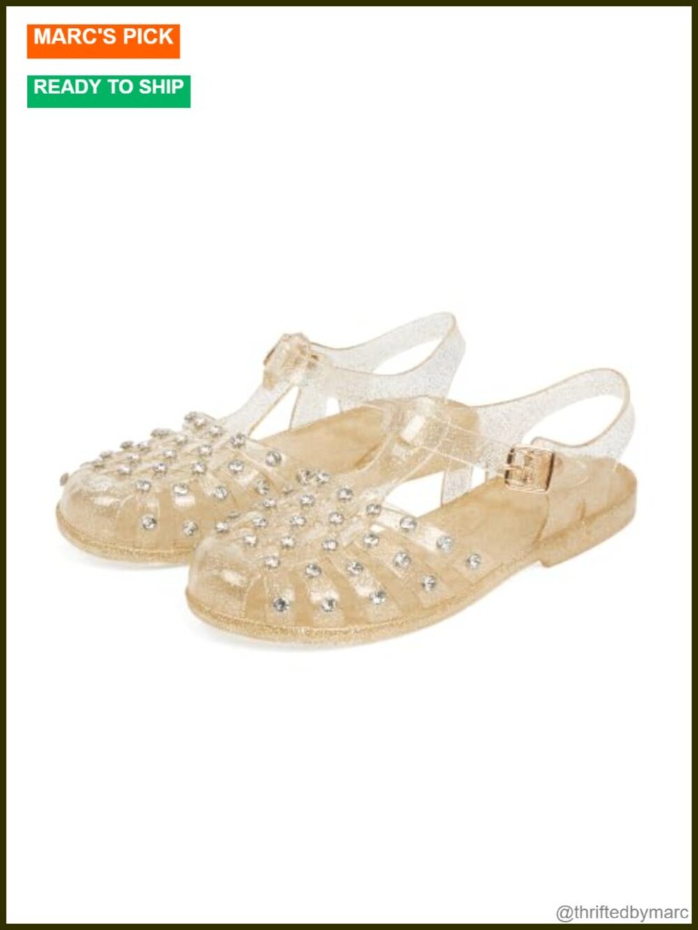 Jelly Fisherman Rhinestone Sandals Flat Caged Waterproof Women's Shoes